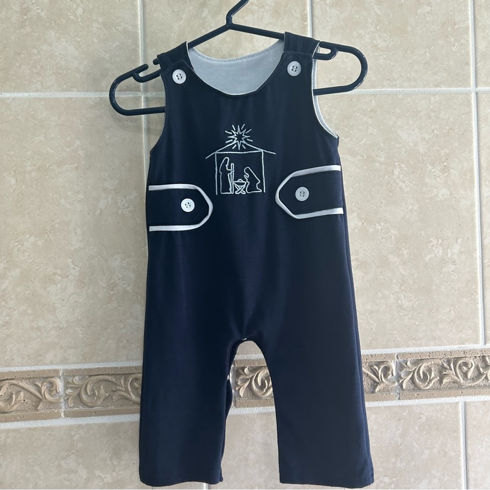 Boys Nativity Long All Romper Christmas Holiday Navy Blue